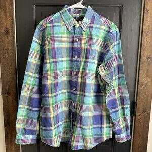 NWT Polo Ralph Lauren Men’s Size Large Button Down Plaid Oxford Shirt Pony $115